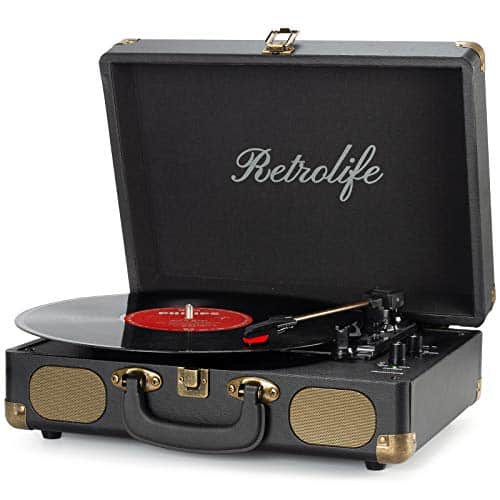 Platine Vinyle 3 Vitesses 33/45/78 TR/Min Bluetooth Valise Portable Tourne-Disque à Courroie avec Haut-Parleurs Intégrés Sortie Ligne RCA Vintage Turntable