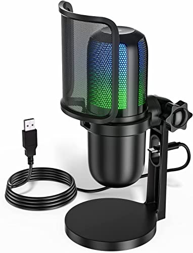 OBVHNUA Microphone USB Micro PC Cardioïde Condensateur Micro avec Lumière RVB Capteur de Mise en Sourdine pour Gaming Streaming Chat pour Ordinateur Windows Mac OS Laptop
