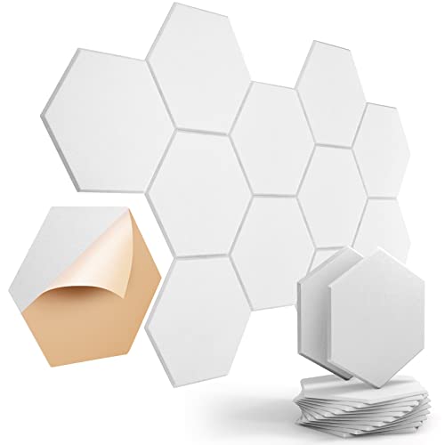 Hexagonal Panneau Acoustique Autocollante 12 pièces Mousse Acoustique haute densité Panneaux Insonorisés pour la Décoration Mur/Plafond et le Traitement Acoustique 30×25×1 cm
