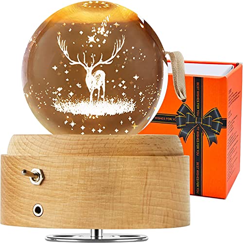 Eitgrant Boîte à Musique Boule de Cristal 3D avec Veilleuse Projection Rotative Lumineuse LED Base en Bois Léger Meilleur Cadeau pour Anniversaire Fête des Mères Saint Valentin Noël