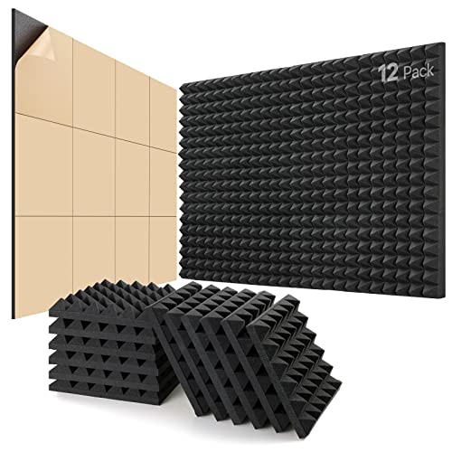 Mousse Acoustique Autocollante, Lot de 12 Panneaux Acoustique, 30 X 30 X 5cm, Mousse Anti Bruit, Gaming, Podcasting, Studio d'enregistrement, Bureaux