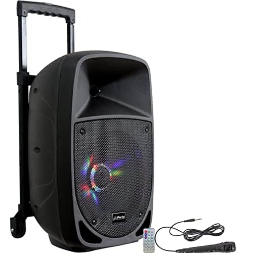 Party Light & Sound - PARTY-8LED - Enceinte sur Batterie 8”/20cm de 300W avec 1 Micro Filaire et Effet Lumineux sur Le woofer - Bluetooth, USB et AUX - Noir…