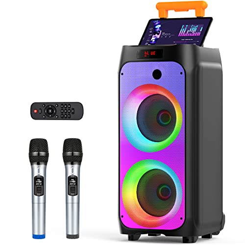 JYX Machine Karaoké pour Adultes, Enceinte Karaoké Bluetooth Portable avec 2 Microphones sans Fil, Party Box Idéale pour Les réunions de Famille/Le Camping en Plein Air