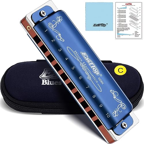 East top Harmonica Blues adulte diatonique en Do 20 tons T008K avec étui bleu, Pour enfant diatonict pour Débutants et étudiants, comme meilleur cadeau