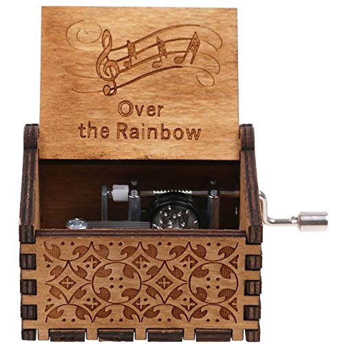 QENETY Over The Rainbow Boîte à musique en bois à manivelle Mini boîte à musique vintage classique pour anniversaire/Noël/Saint-Valentin/cadeau pour amis, famille (couleur bois)