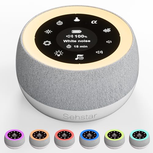 Sehstar Machine à Bruit blanc sommeil Thérapie Sonore Boite musique bébé&Agrande personne 22Bruit blanc/5Yoga/5α-Wave 7couleurs/3luminosité/lumière de respiration Écran tactile Minuteur