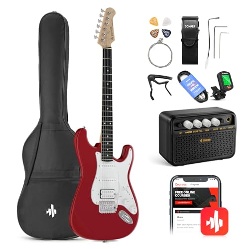 Donner Kit Guitare électrique pour débutant 39 pouces, micros S-S-H avec ampli, sac, capo, sangle, corde, accordeur, câble, médiators, DST100