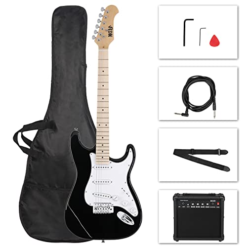 Guitare électrique ST guitare électrique avec ensemble de haut-parleurs 20W, sac de guitare, bandoulière, médiator (le noir)