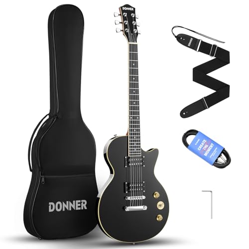 Kit Guitare Électrique Noir, Donner Pack Guitare Electrique LP 39 pouces avec Sac, Sangle, Câble (DLP-124B)