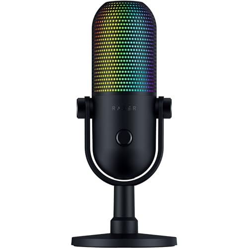 Razer Seiren V3 Chroma - Microphone USB RGB avec Tap-to-Mute (Un éclairage Qui réagit au Stream et au Jeu, Micro électrostatique supercardioïde, Limiteur de Gain numérique et absorbeur de Choc) Noir