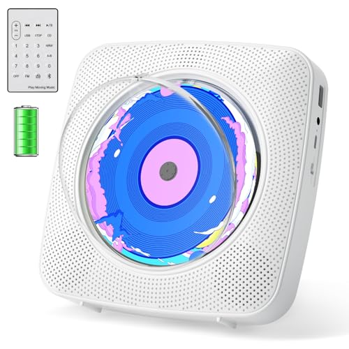 Lecteur CD Portable Bluetooth: Kegaudio Lecteurs CD Enfant avec Haut-Parleur Radio Lecteur de CD Mural avec Télécommande Prise USB AUX 3,5 mm Blanc