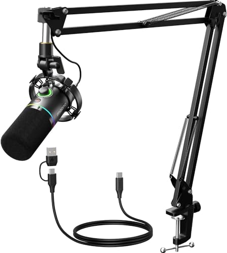 MAONO XLR/USB Dynamiques Micro Kit, PC Podcast Micro avec Bras, Logiciel, Mute, Bouton de Gain, Contrôle du Volume, Microphone pour Streaming, Gaming, PS4/PS5, Doublage, Enregistrement (PD200XS Noir)