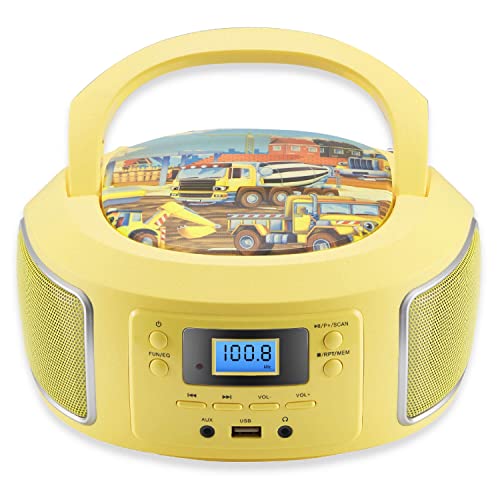 Boombox portable | Radio FM | Entrée AUX | CD/CD-R | USB | Prise casque | Système compact | Lecteur CD | Radio CD | Chaîne stéréo | Radio enfant | Boombox (jaune glamour)