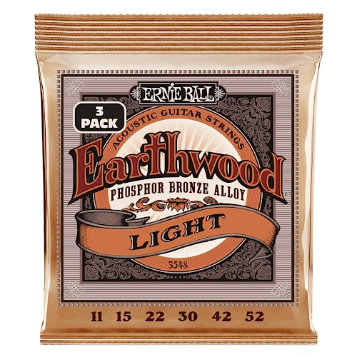 Ernie Ball Earthwood - Pack de 3 jeux de cordes légères Phosphore Bronze pour guitare acoustique, tirant 11-52