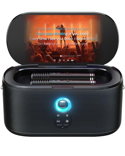 Machine à karaoké pour adultes et enfants avec affichage des paroles d'écran, 2 microphones sans fil à charge automatique, haut-parleur Bluetooth portable, système de sonorisation WiFi/HDMI