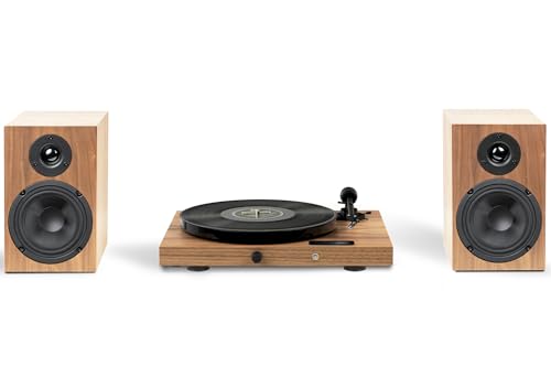 Pro-Ject Jukebox E1 + Speaker Box 5 E - Ensemble stéréo tout-en-un avec Bluetooth - Tourne-disque avec pédalier phono et haut-parleurs - Noyer