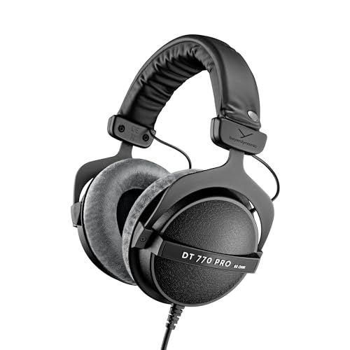 beyerdynamic DT 770 PRO 80 Ohm en noir. Casque de studio supra-auriculaire. Conception fermée, câblée pour un enregistrement et une surveillance professionnels