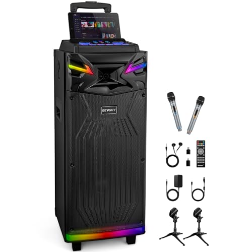 Enceinte Karaoké 2 × 10" woofer avec 2 Microphones sans Fil pour Adulte, 600W Haut-Parleur PA Sono Portable Professionnel avec USB-C/Bluetooth/Line in/Radio FM/REC pour TV/Projecteur GTSK210-1