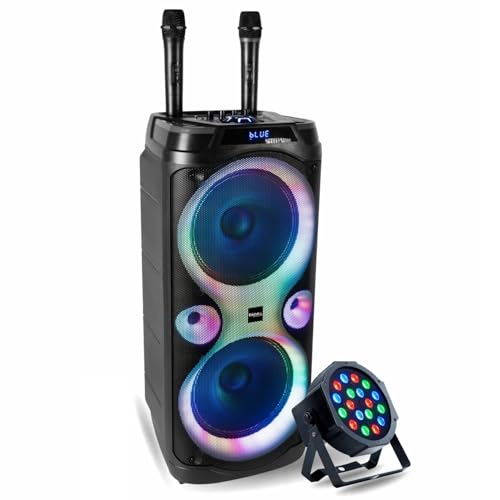 Ibiza Sound - Pack Karaoké Enceinte Columba-Karaoke USB Bluetooth TWS 1000W - 2 Micros sans Fil - Projecteur par LED PARTY-PAR181 Fête
