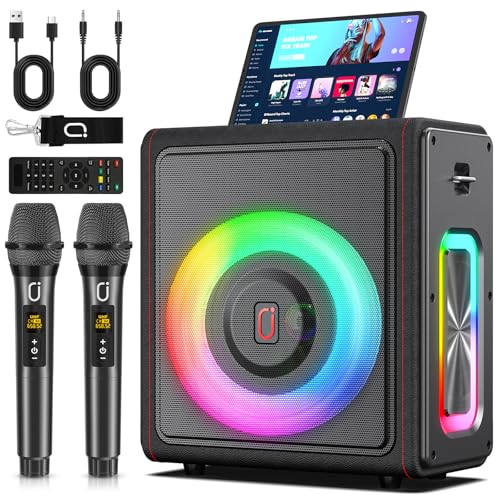 HWWR Machine de Karaoké Adultes, Enceinte Bluetooth 5.3 Portable avec 2 Microphones sans Fil, PA Système avec Correction de Tonalité & Réglage d'Écho, Compatible TWS/Carte TF/USB/AUX/Live/REC
