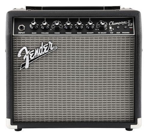 Fender Champion II 25, Amplificateur Combo pour la Guitare Électrique, 25W avec Plus de Puissance, Effets et Modèles d'ampli Améliorés, Noir/argenté, Entrée auxiliaire, Sortie Casque et Port USB