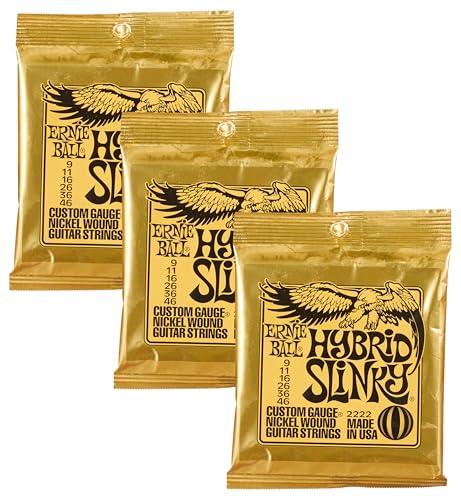 Ernie Ball Hybrid Slinky Cordes filées en nickel, pour guitare électrique, calibre 9-46 (Lot de 3)