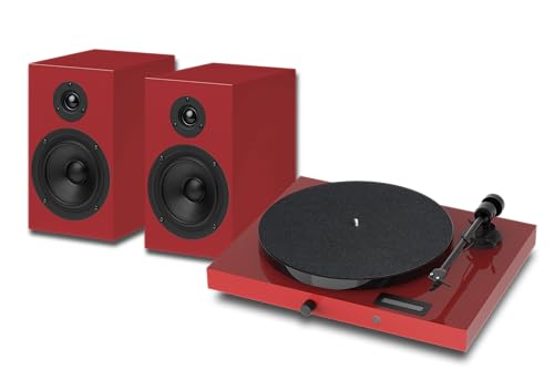 Pro-Ject Juke Box E1 + Speaker Box 5 Set - Tourne-Disque avec Haut-parleurs, chaîne Hi-FI - Haut-parleurs à 2 Voies, acoustiquement optimisé - Platine Phono, Streaming BT, Entrée Ligne - Rouge