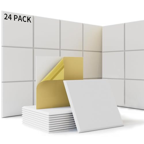 Lot de 24 Mousse Acoustique Autocollante, Panneaux Acoustique Haute Densit 230kg/m³, 30x30x1cm Mousse Anti Bruit Mural pour Studios d'enregistrement, Salles de Musique, Bureau, Salle de Jeux