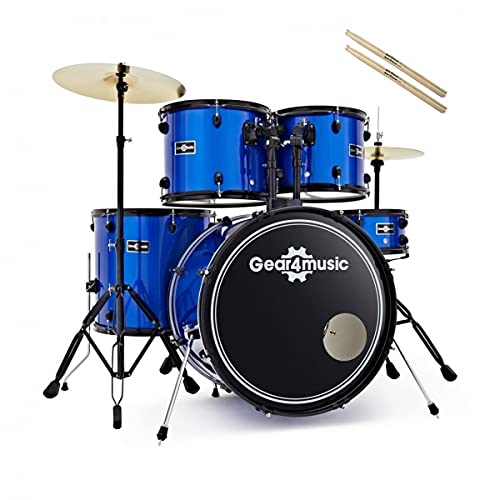 Kit de Batterie Acoustique BDK1 par Gear4music avec Baguettes Bleu