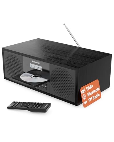 Radio Dab+ Bluetooth et Lecteur CD | Système stéréo 60W pour la Maison | Haut-parleurs intégrés, Affichage LED | Double Alarm, 20 présélections et FM | USB, MP3, AUX | Télécommande | OAKCASTLE DAB500