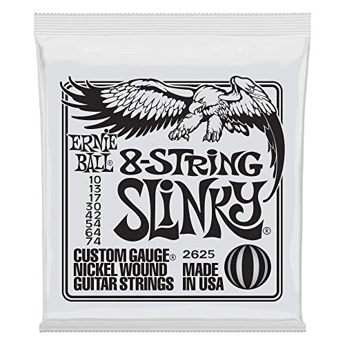 Ernie Ball Slinky Cordes filées en nickel pour guitare électrique à 8 cordes, calibre 10-74