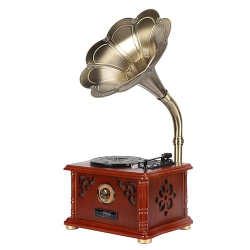 Gramophone Jukebox Enceinte Bluetooth rétro en bois – Lecteur de disque vinyle avec connectivité sans fil