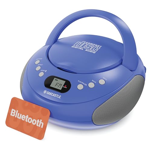 OAKCASTLE CD250 Boombox Bluetooth Portable | Contrôles faciles à Utiliser pour Enfants | Lecteur CD Portable avec Radio FM, 30 préréglages Radio, Affichage LED et Prise Casque (Bleu)