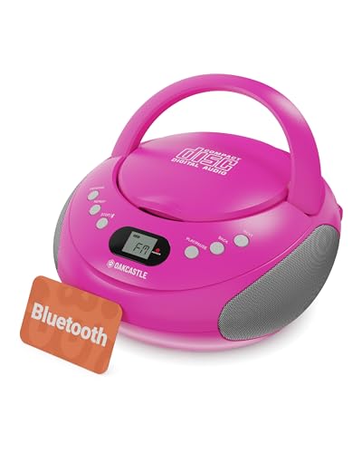 OAKCASTLE CD250 Boombox Bluetooth Portable | Contrôles faciles à Utiliser pour Enfants | Lecteur CD Portable avec Radio FM, 30 préréglages Radio, Affichage LED et Prise Casque (Rose)