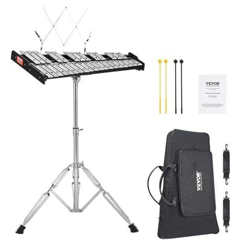 VEVOR Kit Xylophone Glockenspiel 32 Notes, Instrument de Percussion Professionnel avec Maillets, Baguettes, Support Réglable, Sac de Transport, Ensemble d'Instrument Éducative pour Étudiants, Adultes