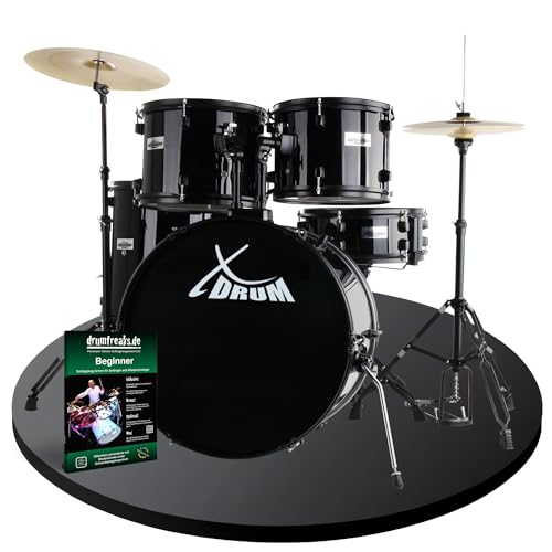 XDrum Rookie 22" Standard Batterie Complète Noire - Idéal pour Débutants - Matériel Stylé en Noir - Incl. Baguettes 5B, Notice de Montage et École de Batterie - Noir