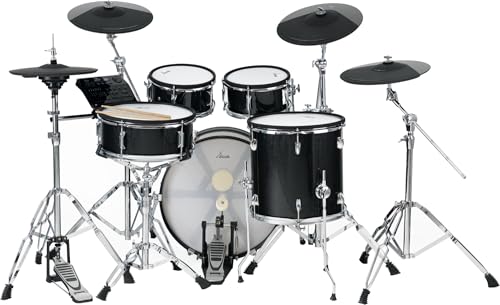 XDrum DD-670 Mesh batterie électronique drum kit avec vrai HiHat et cuves - pad de caisse claire 14" et pad de grosse caisse 20" - 720 sons, 20 kits de présélection - matériel inclus - noir brillant