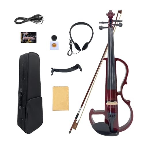Yinfente Violon électrique 4/4 pleine grandeur silencieux, 4 cordes, accessoires en ébène, pour débutants, étudiants, avec étui, nœud, appui-tête