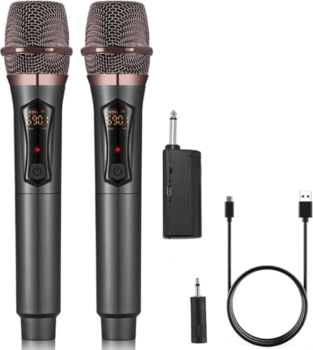 ALPOWL Microphone sans Fil, Microphone karaoké avec 192KHZ/24Bit, système de Micro Dynamique sans Fil Professionnel, récepteur Rechargeable pour Haut-Parleur, système de sonorisation (Black)