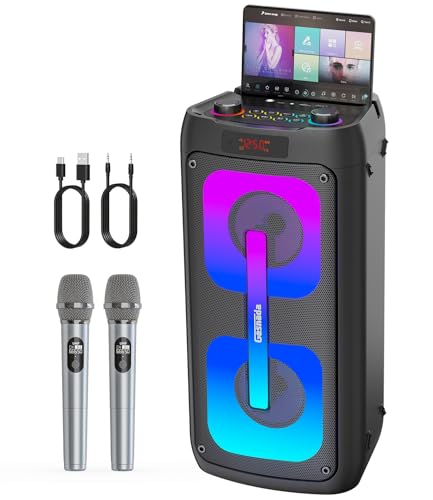 Machine de karaoké pour Adultes avec 2 Microphones,Enceinte Bluetooth Karaoke Professionnel avec Les lumières LED,idéale pour Les fêtes de Famille et Les Cadeaux. Support USB/TF/AUX/MIC/TWS