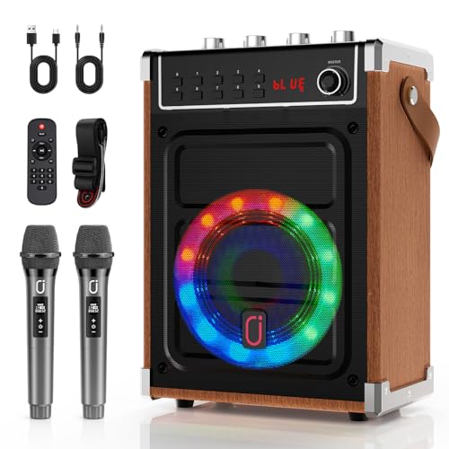 JYX Machine de Karaoké, Enceintes de Karaoké Professionnelles avec 2 Microphones sans Fil et Lumières de Fête DJ, Supporte Le Système de Karaoké Portable TWS/AUX/FM/USB/TF Card.