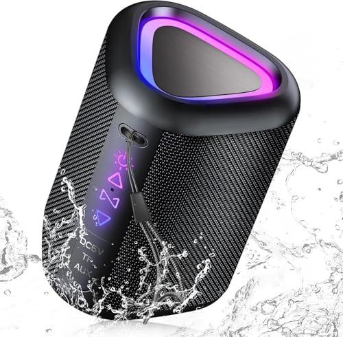 aowoka 2025 Enceinte Bluetooth Portable sans Fil avec Lumière LED, Bluetooth 5.4, 24 hrs, Basses Puissantes, Surround Stéréo, Étanche IPX7, Idéal pour Les Voyages/Sport/Fêtes/Cyclisme