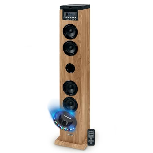 Tour de Son Thomson DS122CD - 60W - HiFi Bluetooth, Lecteur CD, télécommande, AUX in, Radio FM - Bois/Noir, Jeu de lumière LED