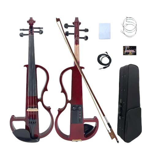 Yinfente Violon électrique 4/4 pleine grandeur silencieux, 4 cordes, accessoires en ébène, pour débutants, étudiants, avec étui, nœud, appui-tête