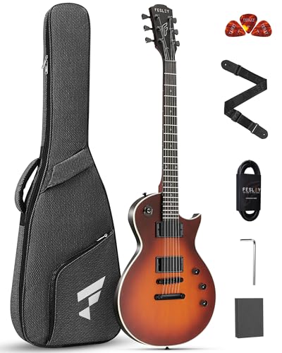 Fesley Kit de guitare électrique LP de 99,1 cm, guitares électriques à corps solide pour débutants avec micros Humbucker, corps en peuplier, manche en acajou, 22 frettes, guitare à 6 cordes avec sac
